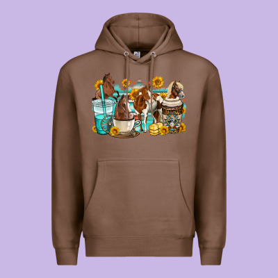 Horses Coffee Cups Premium Hoodie Designed By Oliviacreatesart