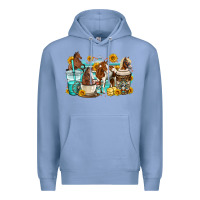 Colony Blue horses coffee cups Premium Hoodie - OliviaCreatesArt