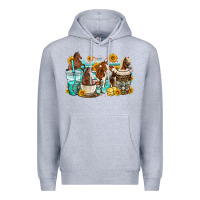 Heather Grey horses coffee cups Premium Hoodie - OliviaCreatesArt