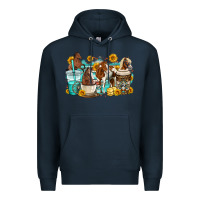Navy horses coffee cups Premium Hoodie - OliviaCreatesArt
