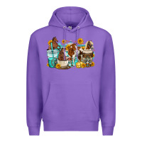 Purple horses coffee cups Premium Hoodie - OliviaCreatesArt