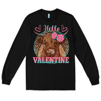 Black hello valentine highland cow Long Sleeve Tee - RanaPortraitStore