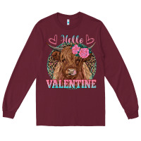 Burgundy hello valentine highland cow Long Sleeve Tee - RanaPortraitStore