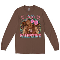 Chestnut hello valentine highland cow Long Sleeve Tee - RanaPortraitStore