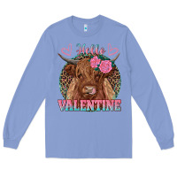 Colony Blue hello valentine highland cow Long Sleeve Tee - RanaPortraitStore