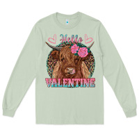 Matcha hello valentine highland cow Long Sleeve Tee - RanaPortraitStore