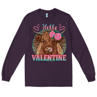 Plum hello valentine highland cow Long Sleeve Tee - RanaPortraitStore