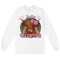 White hello valentine highland cow Long Sleeve Tee - RanaPortraitStore