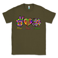 Army Green Peace Love Autism Classic Tee - BundleAndBundleShop