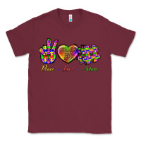 Burgundy Peace Love Autism Classic Tee - BundleAndBundleShop