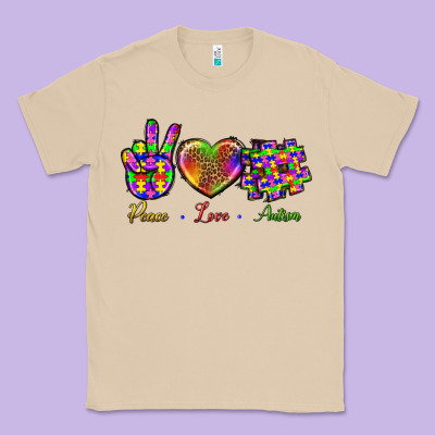 Peace Love Autism Classic Tee Designed By Bundleandbundleshop