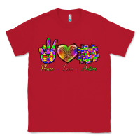 Red Peace Love Autism Classic Tee - BundleAndBundleShop