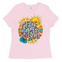 Bubblegum Pink Here comes the sun Ladies Tee - NancyCooperArtShop