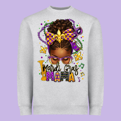 Mardi Gras Mama Afro Messy Bun Heavyweight Sweatshirt Designed By Texasbilliewilder