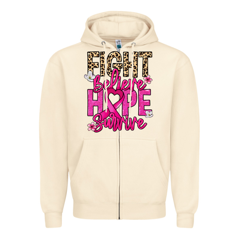 Fight Believe Hope Survive Cancer Awareness Zipper Hoodie by HowdyJamesFarm | Teevron