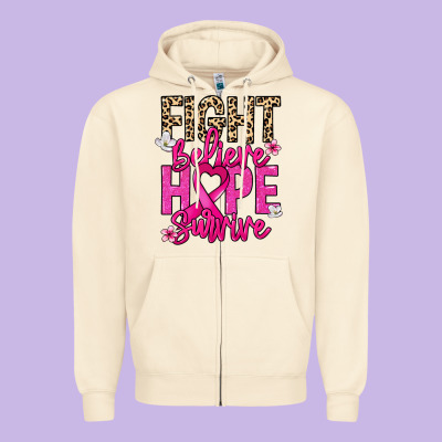 Fight Believe Hope Survive Cancer Awareness Zipper Hoodie Designed By Howdyjamesfarm