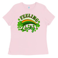 Bubblegum Pink Feeling lucky with rainbow Ladies Tee - RanaPortraitStore