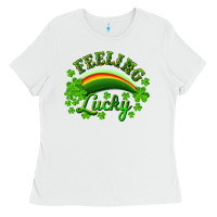 White Feeling lucky with rainbow Ladies Tee - RanaPortraitStore