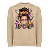 Mardi Gras Teacher Caucasian Messy Bun Heavyweight Sweatshirt | Teevron