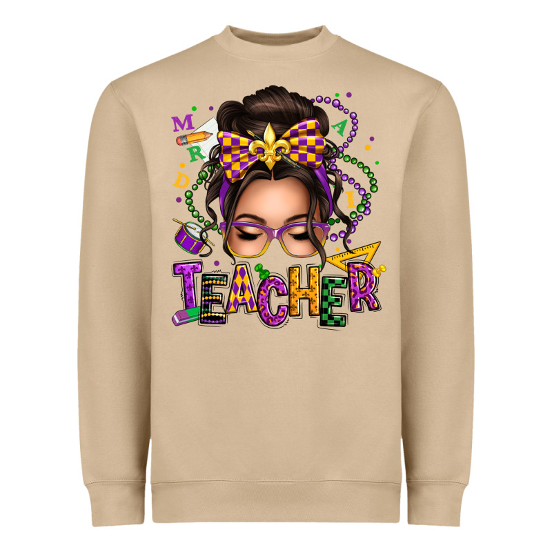 Mardi Gras Teacher Caucasian Messy Bun Heavyweight Sweatshirt by texasbilliewilder | Teevron