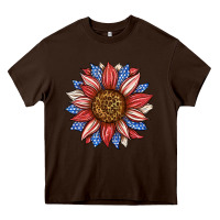 Chocolate Brown American Flag Sunflower Heavy Core Tee - LillyAllenDesigns