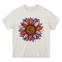 Cream American Flag Sunflower Heavy Core Tee - LillyAllenDesigns