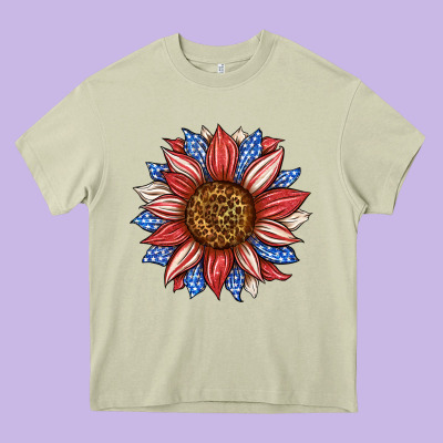 American Flag Sunflower Heavy Core Tee Designed By Lillyallendesigns