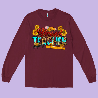 Blessed Teacher Long Sleeve Tee Designed By Ranaportraitstore