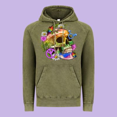 Pride Skull And Transgender Symbol With Peace Vintage Hoodie Designed By Bundleandbundleshop