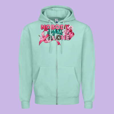 Nobody Fights Alone Cancer Awareness Zipper Hoodie Designed By Cowgirlartshop