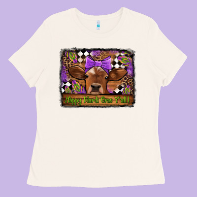 Happy Mardi Gras Y'all Cow Ladies Tee Designed By Jasminsmagicworld