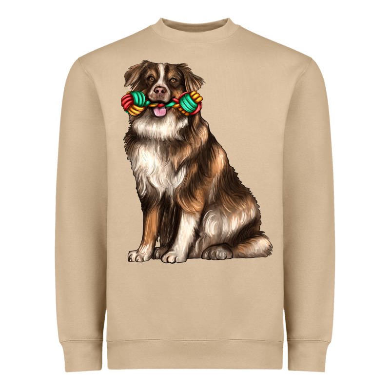 Australian Shepherd With Rope Toy Heavyweight Sweatshirt by texasbilliewilder | Teevron