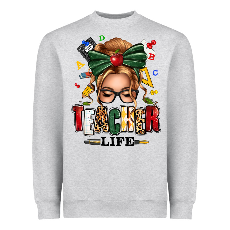 Teacher Life Blonde Caucassian Messy Bun Heavyweight Sweatshirt by texasbilliewilder | Teevron