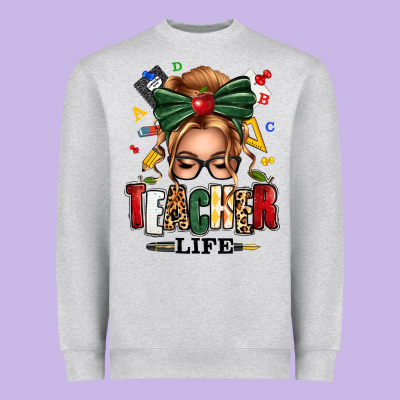 Teacher Life Blonde Caucassian Messy Bun Heavyweight Sweatshirt Designed By Texasbilliewilder
