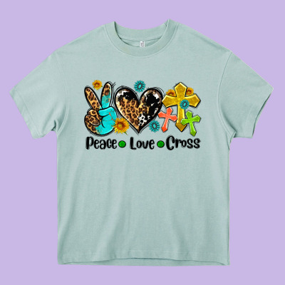 Peace Love Cross Heavy Core Tee Designed By Adodesignshop