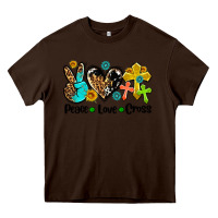 Chocolate Brown peace love cross Heavy Core Tee - AdoDesignShop