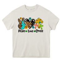 Cream peace love cross Heavy Core Tee - AdoDesignShop