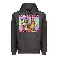 Charcoal Heather Easter eggs bunnys basket Premium Hoodie - OliviaCreatesArt