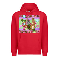 Red Easter eggs bunnys basket Premium Hoodie - OliviaCreatesArt