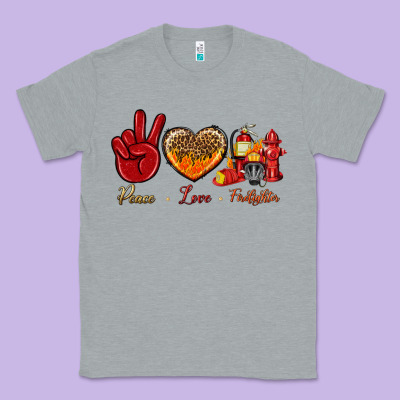Peace Love Firefighter Classic Tee Designed By Bundleandbundleshop