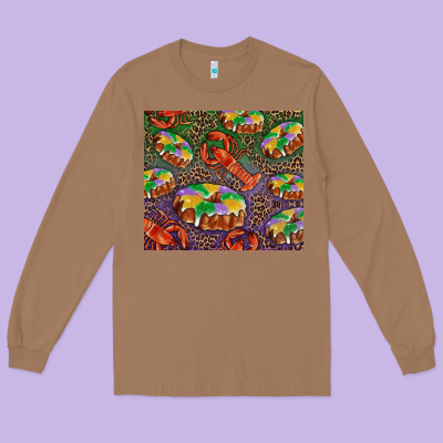Mardi Gras King Cake And Crawfish Long Sleeve Tee Designed By Ranaportraitstore