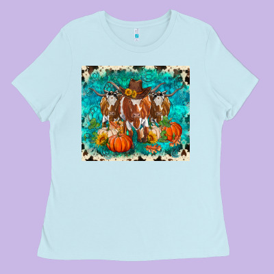 Fall Longhorn Cows Ladies Tee Designed By Ranaportraitstore