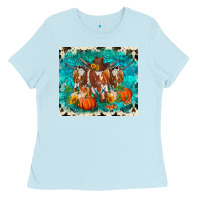 Baby Blue fall longhorn cows Ladies Tee - RanaPortraitStore