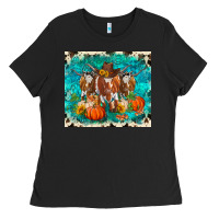Black fall longhorn cows Ladies Tee - RanaPortraitStore