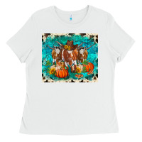 White fall longhorn cows Ladies Tee - RanaPortraitStore