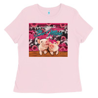 Bubblegum Pink be mine valentine's day pigs Ladies Tee - Jasminsmagicworld