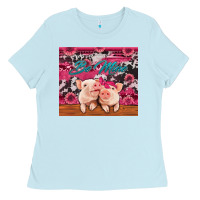 Baby Blue be mine valentine's day pigs Ladies Tee - Jasminsmagicworld
