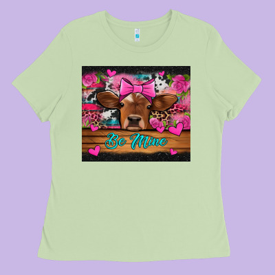 Be Mine Valentine's Day Cow Ladies Tee Designed By Jasminsmagicworld