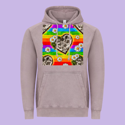 Pride Lgbtq+ Cowhide Hearts And Daisy Patterns Vintage Hoodie Designed By Bundleandbundleshop