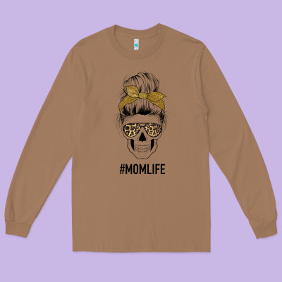 Glitter Patterned Leopard Mom Skull Long Sleeve Tee Designed By Bettercallsaul